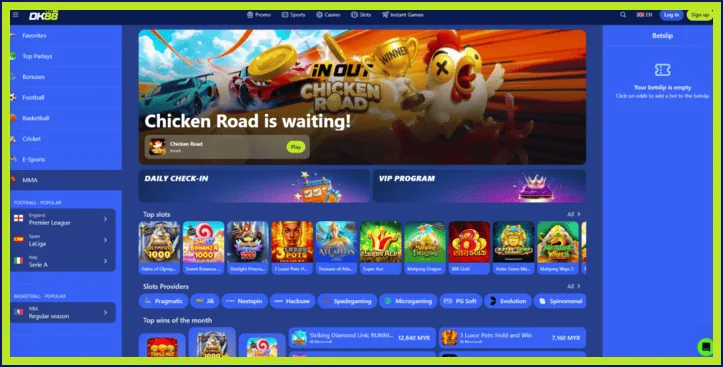 Katalog permainan DK88 dengan slot, meja langsung dan sukan